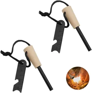 2-Pack Portable Outdoor Magnesium Fire Starter Kit with Handcrafted Wooden Handle - Reusable Camping Fire Igniter Stick for Outdoor Camping, Hiking, and Survival