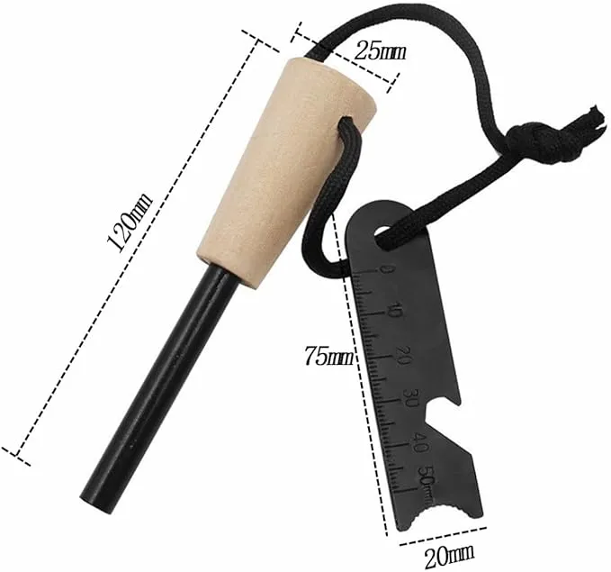 2-Pack Portable Outdoor Magnesium Fire Starter Kit with Handcrafted Wooden Handle - Reusable Camping Fire Igniter Stick for Outdoor Camping, Hiking, and Survival