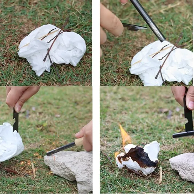 2-Pack Portable Outdoor Magnesium Fire Starter Kit with Handcrafted Wooden Handle - Reusable Camping Fire Igniter Stick for Outdoor Camping, Hiking, and Survival