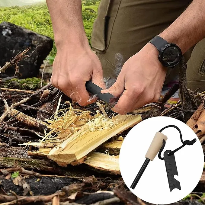 2-Pack Portable Outdoor Magnesium Fire Starter Kit with Handcrafted Wooden Handle - Reusable Camping Fire Igniter Stick for Outdoor Camping, Hiking, and Survival