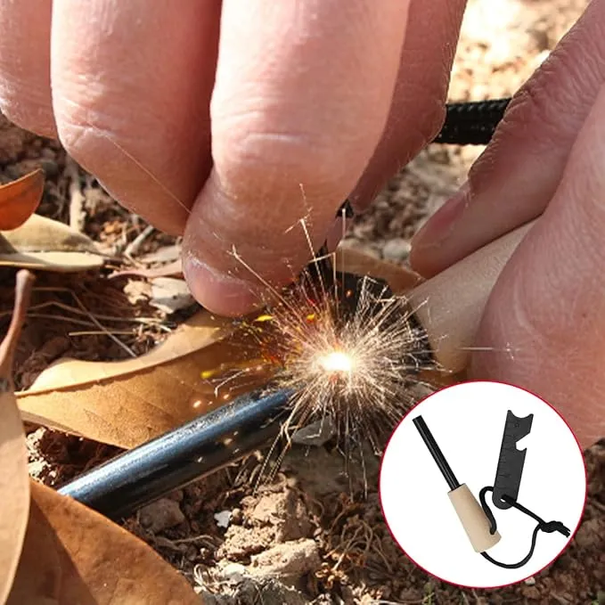 2-Pack Portable Outdoor Magnesium Fire Starter Kit with Handcrafted Wooden Handle - Reusable Camping Fire Igniter Stick for Outdoor Camping, Hiking, and Survival