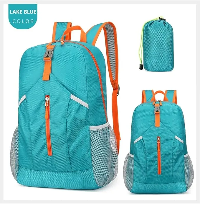25L Hiking-Backpack Foldable-Sports Daypack-Camping Collapsible Bag Water Resistant Lightweight Travel Men Women (Lake Blue)