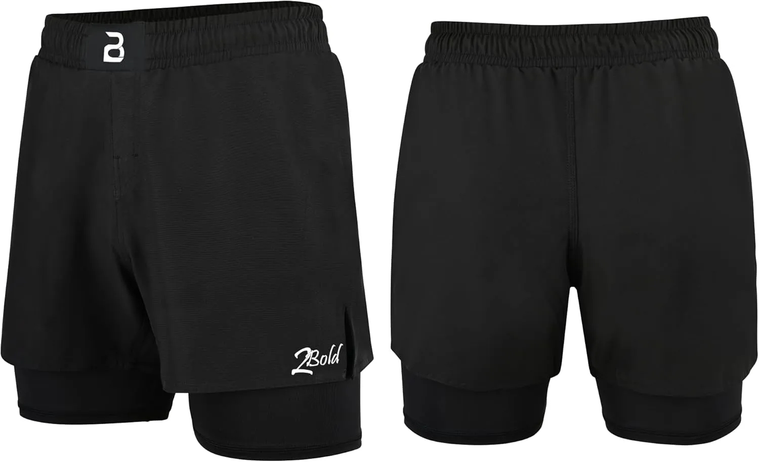 2BOLD MMA Shorts Mens 2 in 1 Jiu-Jitsu Built in Compression Lining Athletic Gym Boxing Muay Thai BJJ No-Gi Grappling Shorts