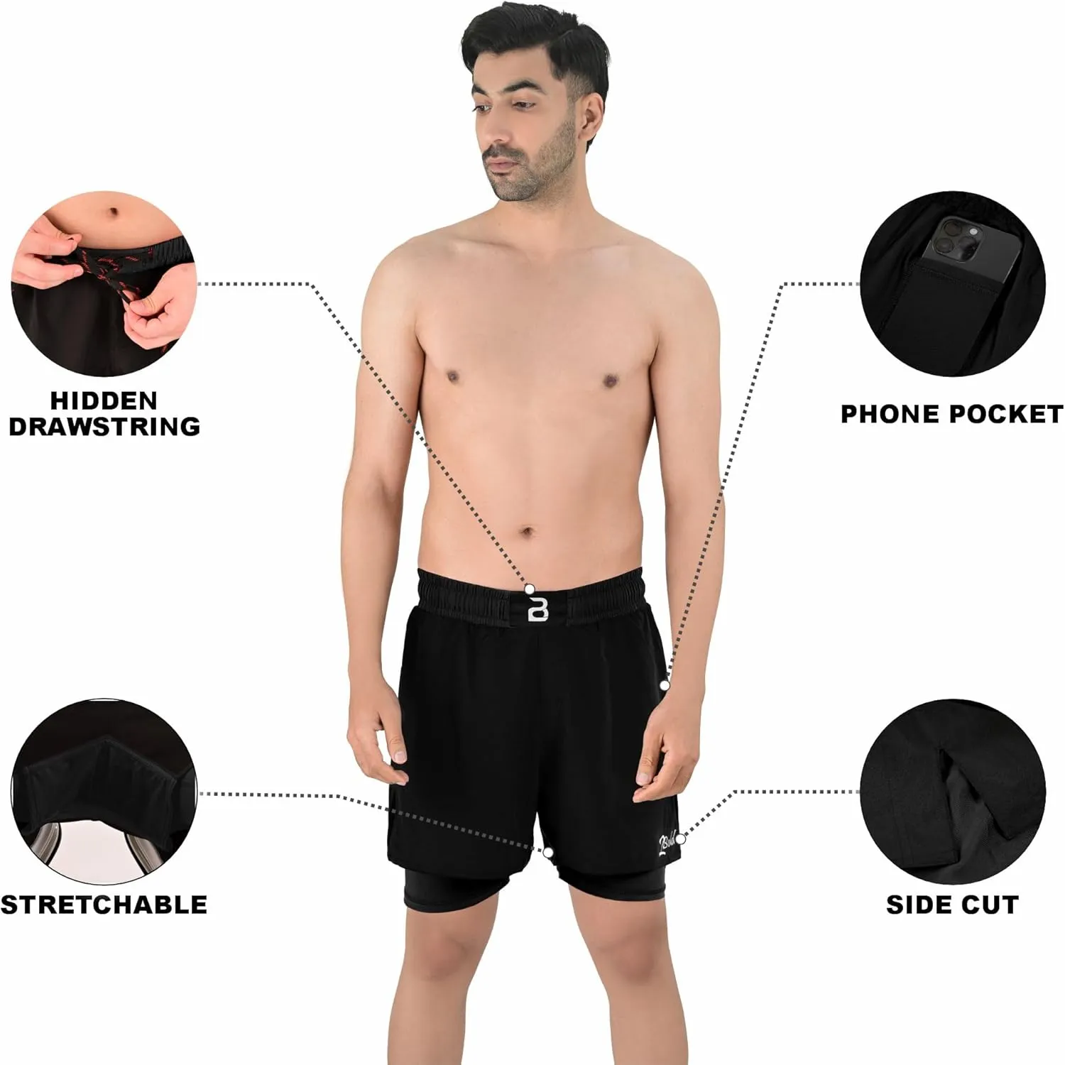 2BOLD MMA Shorts Mens 2 in 1 Jiu-Jitsu Built in Compression Lining Athletic Gym Boxing Muay Thai BJJ No-Gi Grappling Shorts