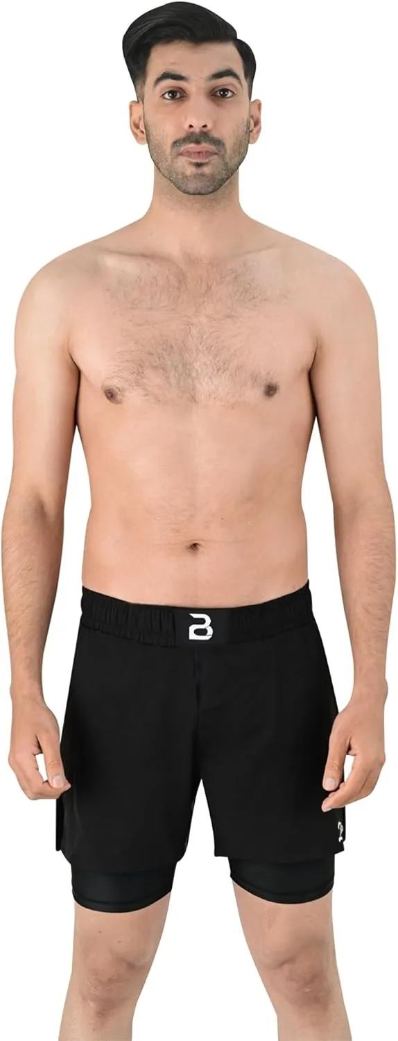 2BOLD MMA Shorts Mens 2 in 1 Jiu-Jitsu Built in Compression Lining Athletic Gym Boxing Muay Thai BJJ No-Gi Grappling Shorts