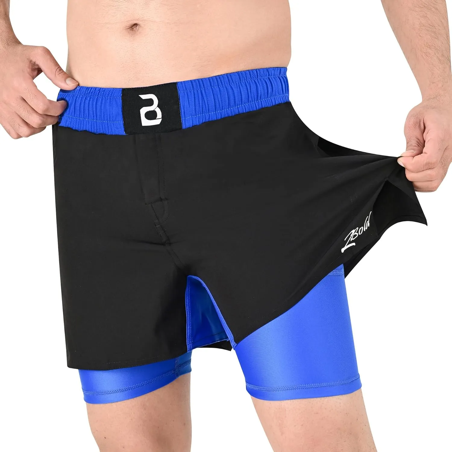 2BOLD MMA Shorts Mens 2 in 1 Jiu-Jitsu Built in Compression Lining Athletic Gym Boxing Muay Thai BJJ No-Gi Grappling Shorts