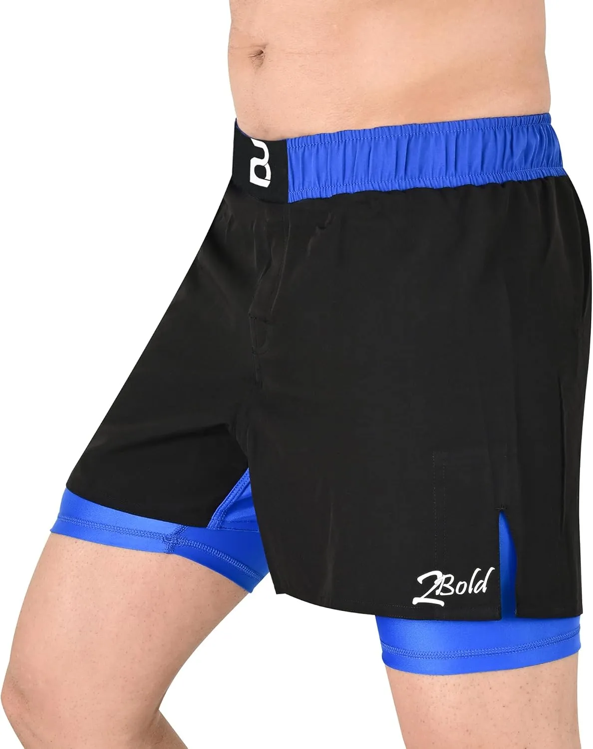 2BOLD MMA Shorts Mens 2 in 1 Jiu-Jitsu Built in Compression Lining Athletic Gym Boxing Muay Thai BJJ No-Gi Grappling Shorts