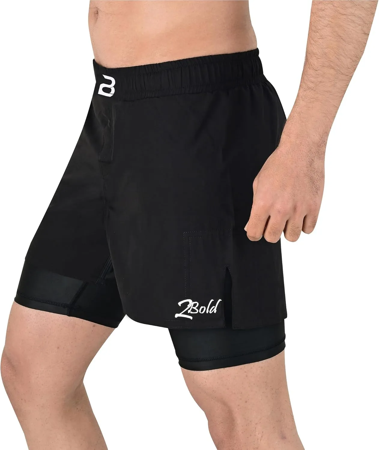 2BOLD MMA Shorts Mens 2 in 1 Jiu-Jitsu Built in Compression Lining Athletic Gym Boxing Muay Thai BJJ No-Gi Grappling Shorts
