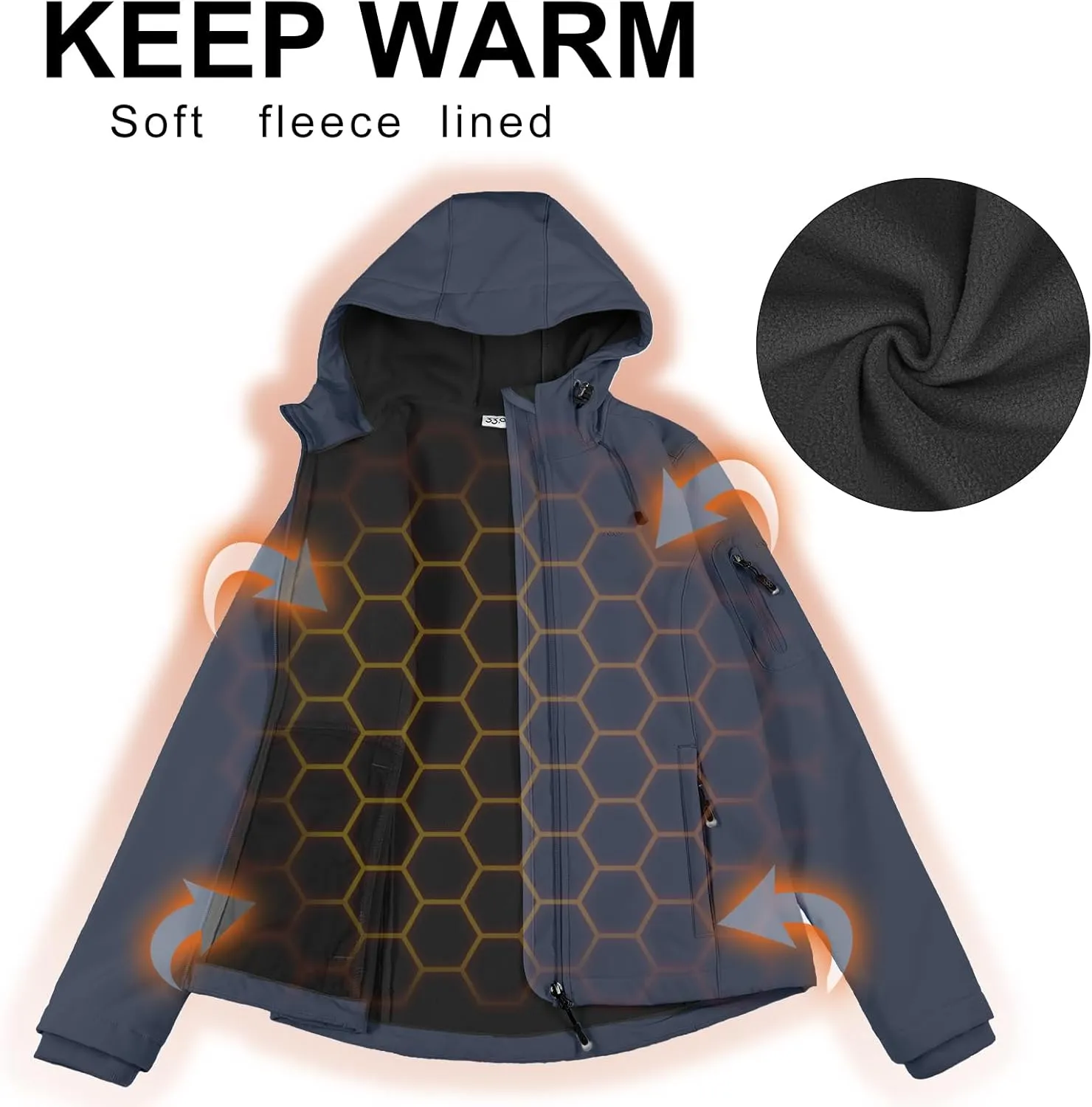 33,000ft Women's Softshell Jacket, Fleece Lined Warm Jacket Light Hooded Windproof Coat for Outdoor Hiking
