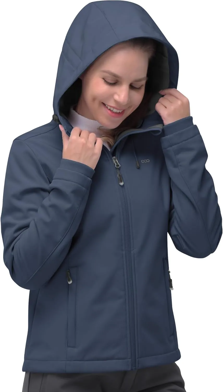 33,000ft Women's Softshell Jacket, Fleece Lined Warm Jacket Light Hooded Windproof Coat for Outdoor Hiking