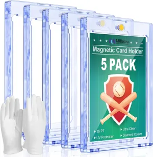 5ct Magnetic Card Holder for Trading Cards, 35pt Ultra Clear Baseball Card Holder, Hard Plastic Protectors for Sports and Game Cards