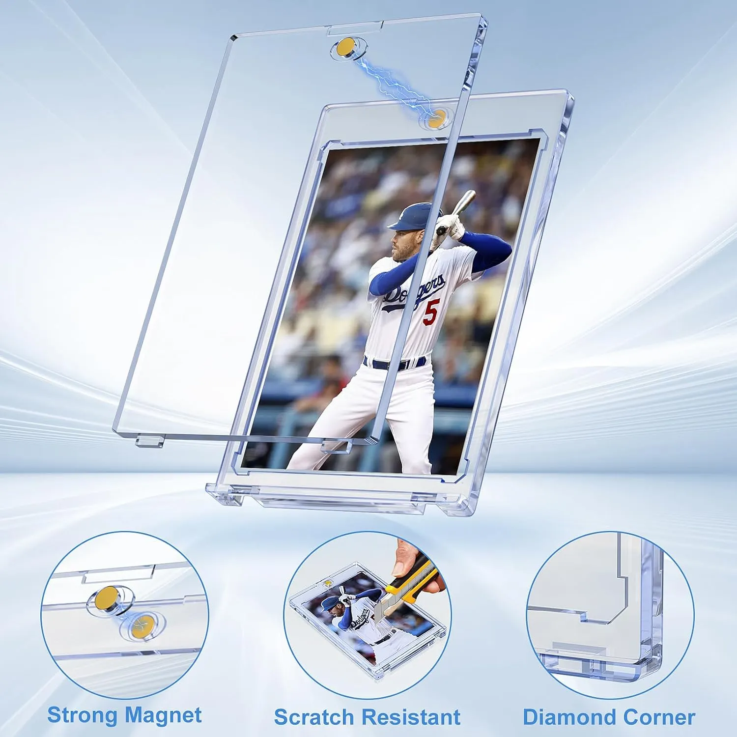 5ct Magnetic Card Holder for Trading Cards, 35pt Ultra Clear Baseball Card Holder, Hard Plastic Protectors for Sports and Game Cards