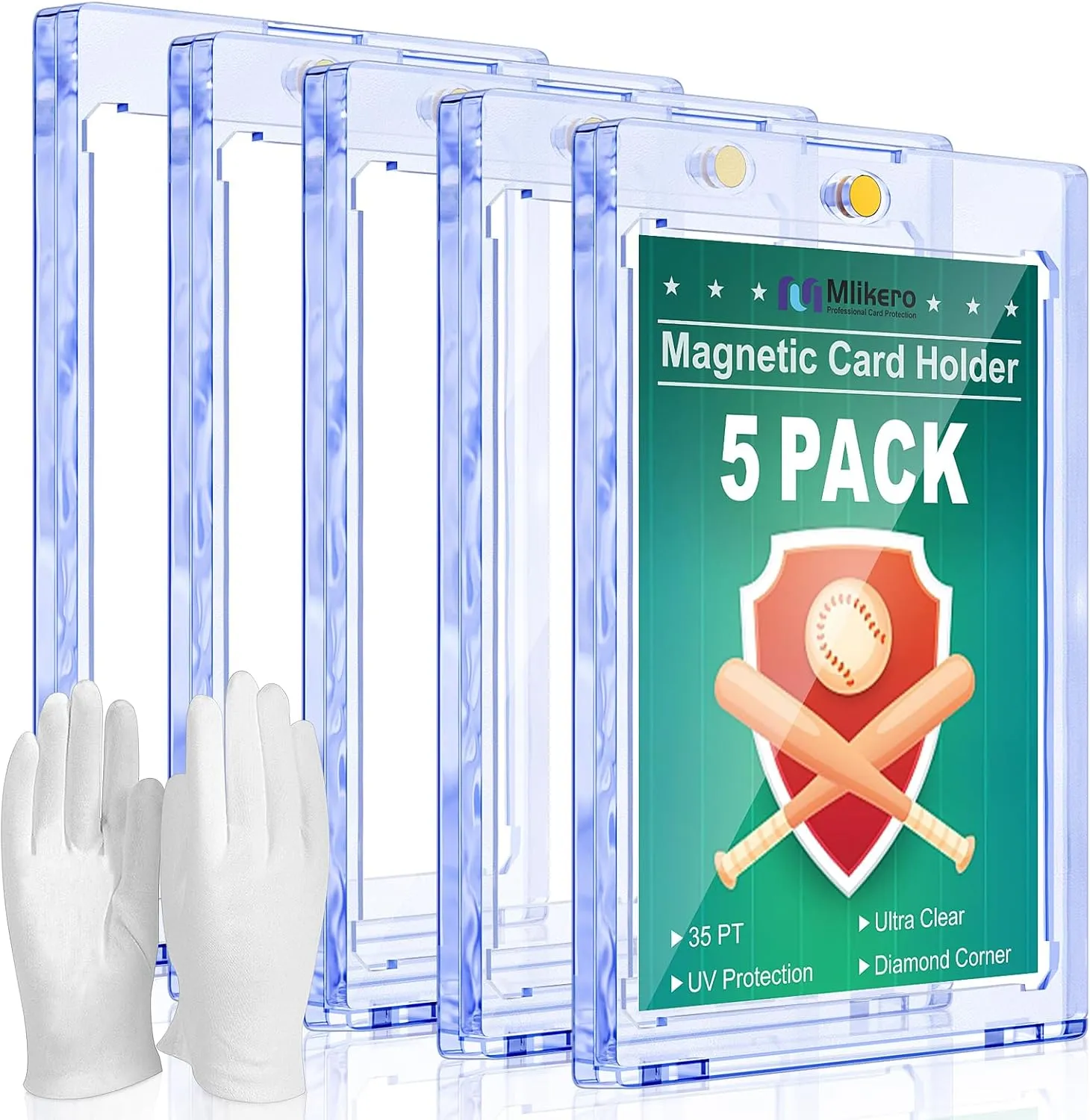 5ct Magnetic Card Holder for Trading Cards, 35pt Ultra Clear Baseball Card Holder, Hard Plastic Protectors for Sports and Game Cards