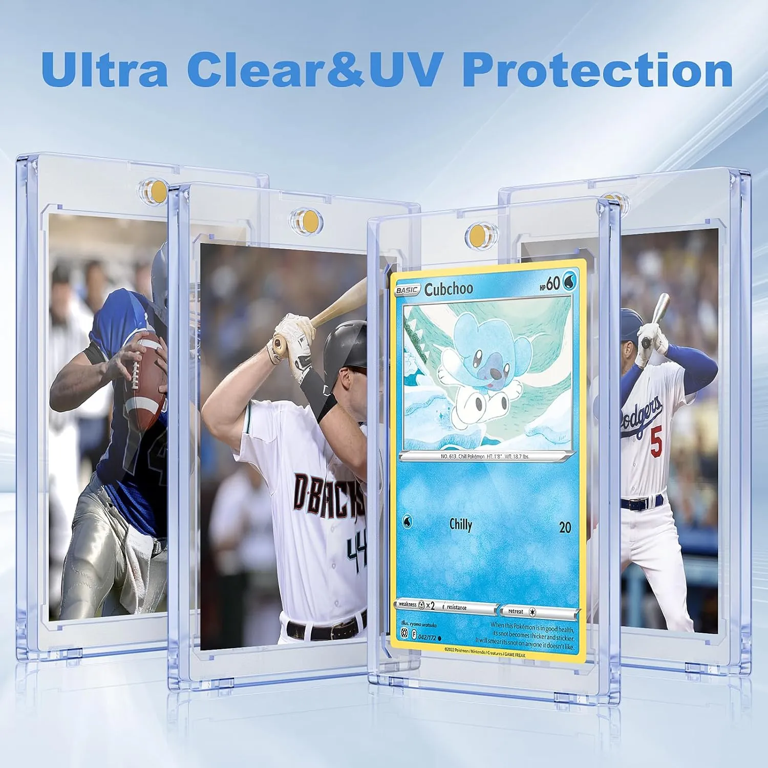 5ct Magnetic Card Holder for Trading Cards, 35pt Ultra Clear Baseball Card Holder, Hard Plastic Protectors for Sports and Game Cards