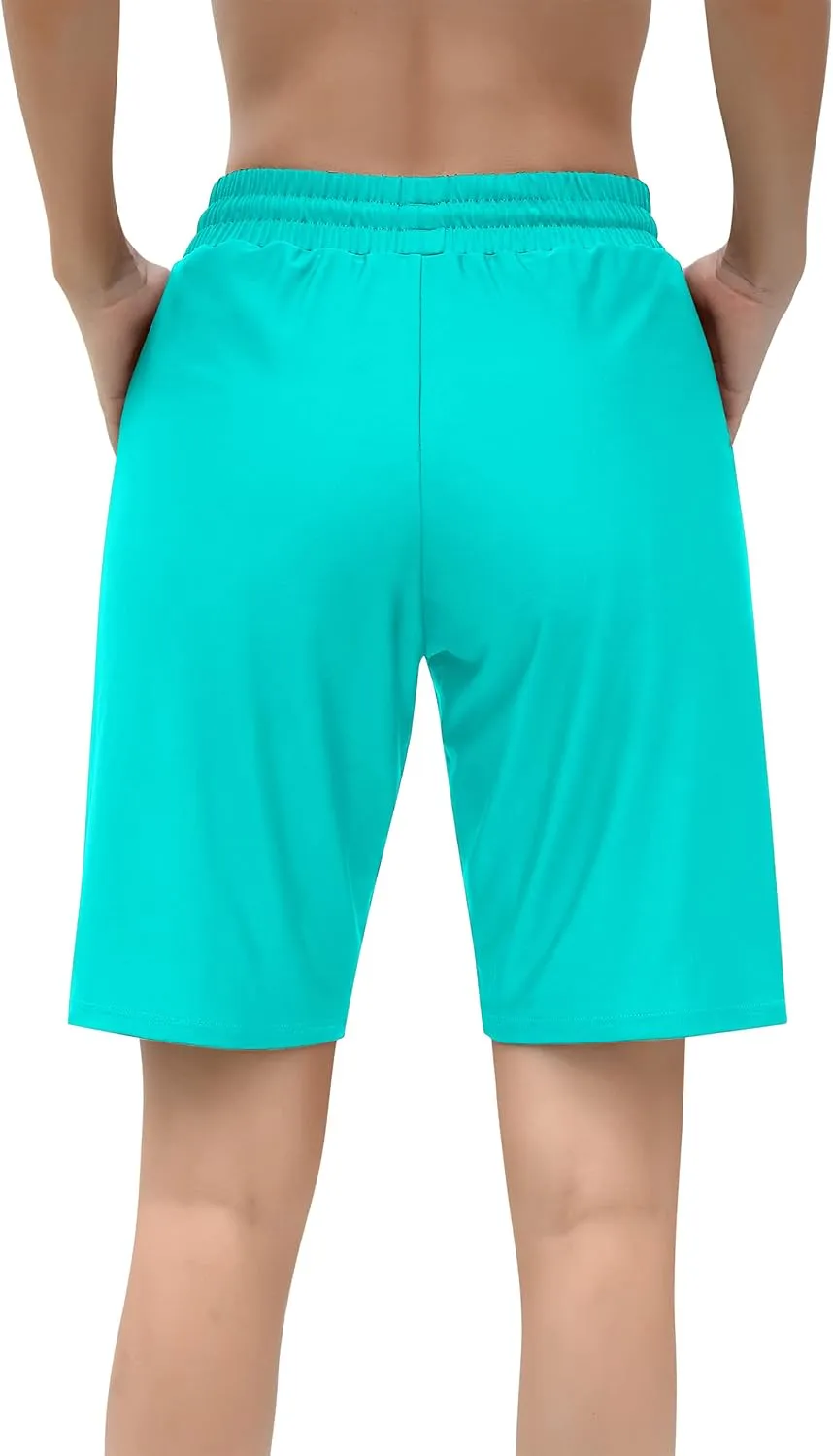ALove Women's 9" Swim Shorts High Waisted Swim Board Shorts with Pockets UPF 50  Swimsuit Bottoms Built-in Brief
