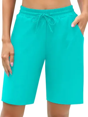ALove Women's 9" Swim Shorts High Waisted Swim Board Shorts with Pockets UPF 50  Swimsuit Bottoms Built-in Brief