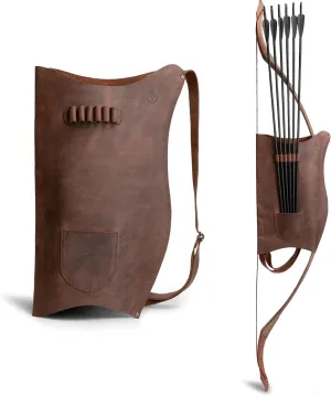 Archery Bow Carrier with Arrow Slots, Adjustable Shoulder Strap, Shooting Targeting, Training, Cosplay, Full Grain Leather, Handmade Archer Accessories