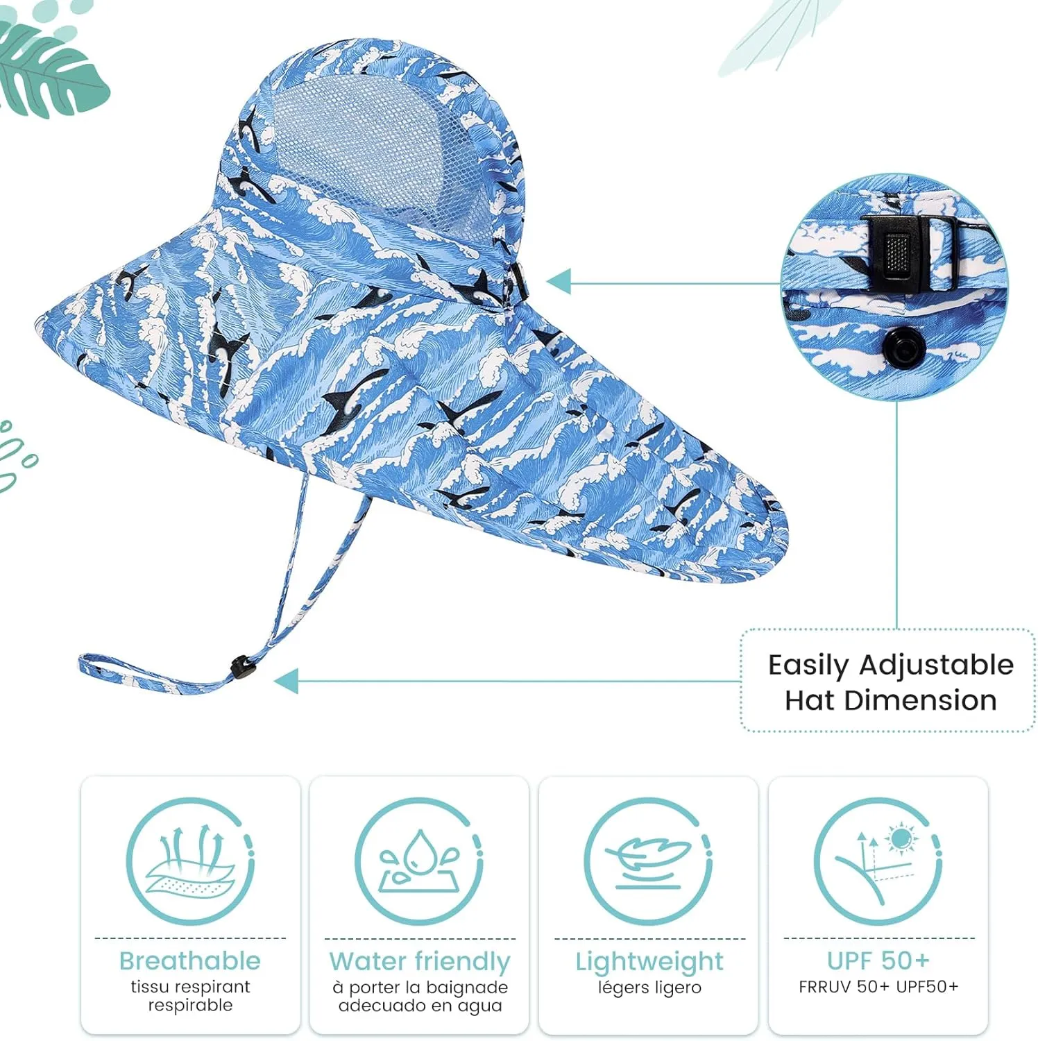 Baby Sun Hat UPF 50  Sun Protective Toddler Wide Brim Hat Swim Beach Pool Outdoor Hat for Baby Boys Girls