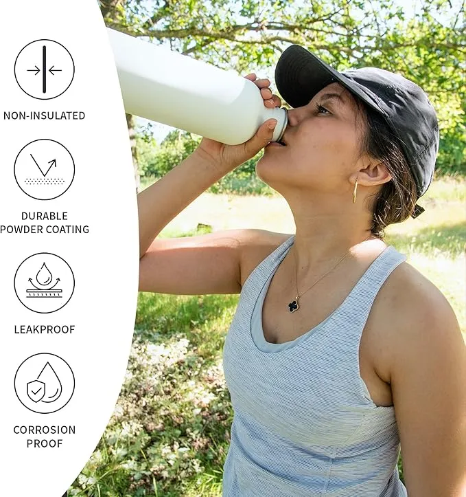 Bambaw 32 oz Water Bottle Stainless Steel, White Water Bottle 32oz, Non Insulated Water Bottle Metal, Camping Water Bottle with Handle, Leak Proof Water Bottle for Men and Women – Polar White