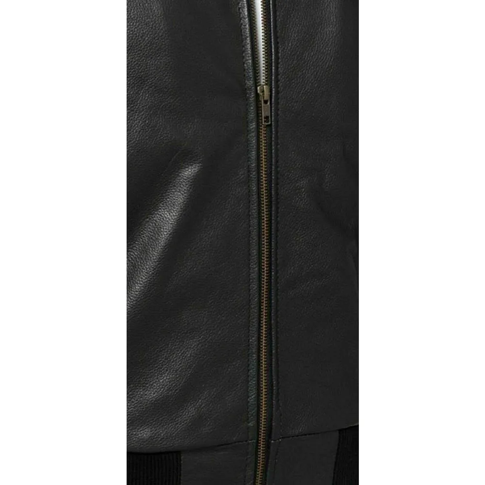 Battlestar Black Leather Varsity Motorbike Jacket