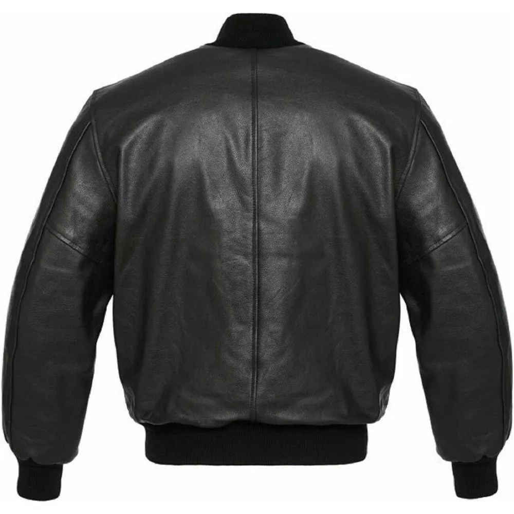 Battlestar Black Leather Varsity Motorbike Jacket