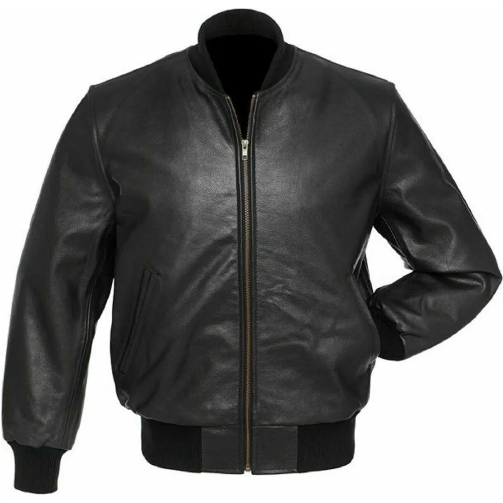 Battlestar Black Leather Varsity Motorbike Jacket