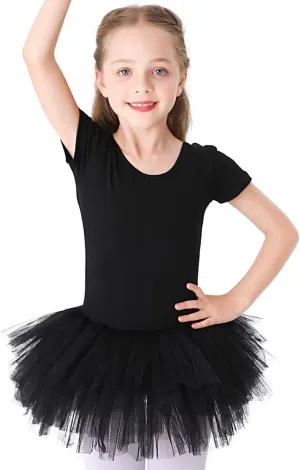 Bezioner Girls Cotton Ballet Dance Dress Cute Tutu Skirted Leotard Short Sleeve