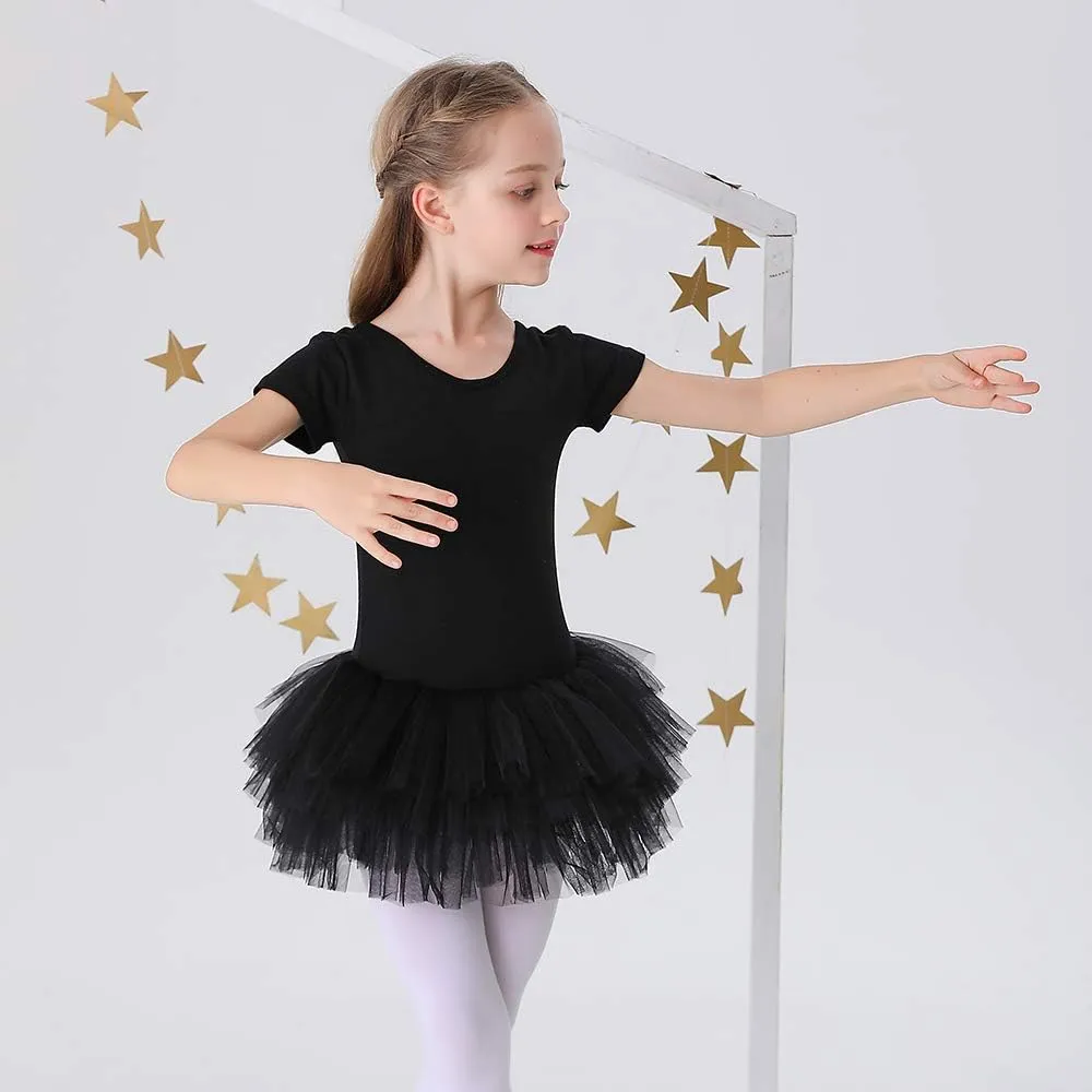 Bezioner Girls Cotton Ballet Dance Dress Cute Tutu Skirted Leotard Short Sleeve