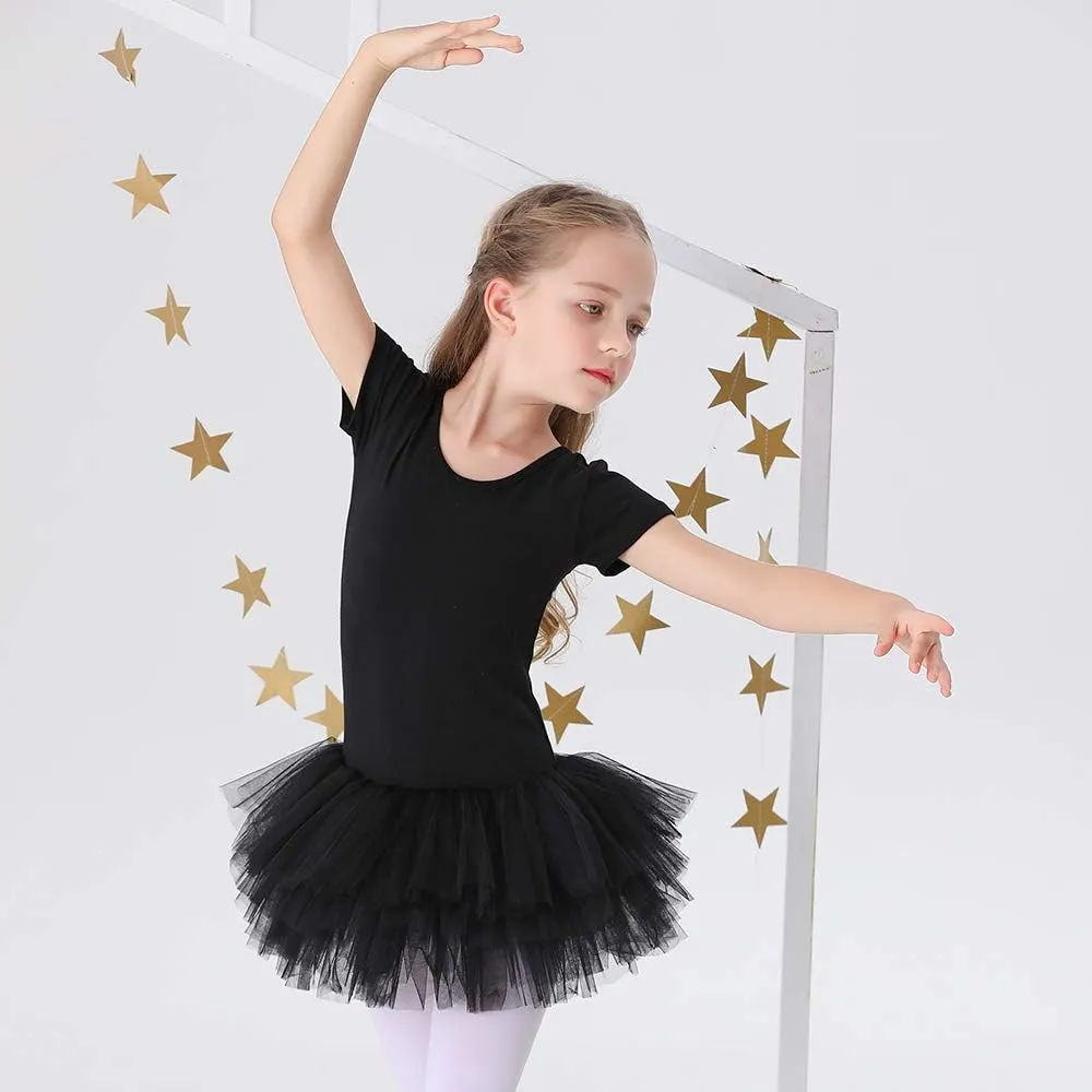 Bezioner Girls Cotton Ballet Dance Dress Cute Tutu Skirted Leotard Short Sleeve
