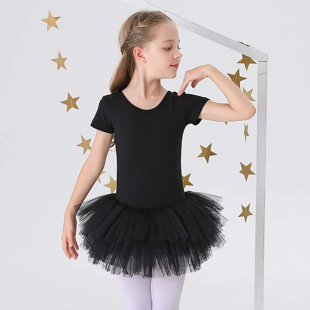Bezioner Girls Cotton Ballet Dance Dress Cute Tutu Skirted Leotard Short Sleeve