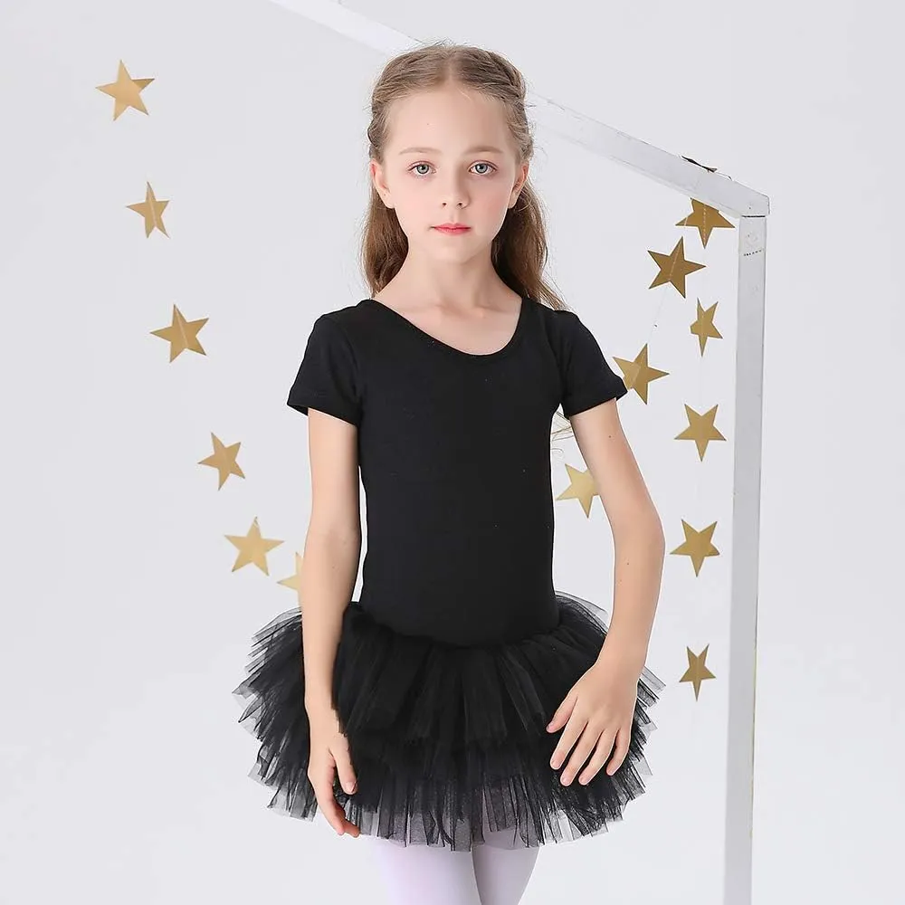 Bezioner Girls Cotton Ballet Dance Dress Cute Tutu Skirted Leotard Short Sleeve