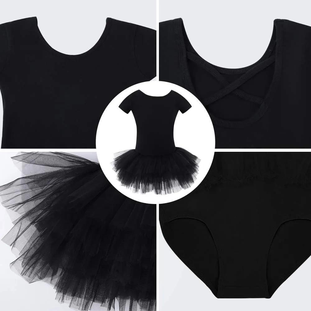 Bezioner Girls Cotton Ballet Dance Dress Cute Tutu Skirted Leotard Short Sleeve