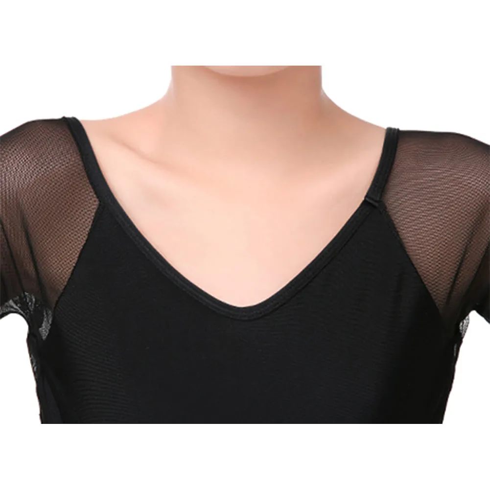 Classic Girl Short Sleeve Leotard Black Gymnastics Ballet Dance Bodysuit