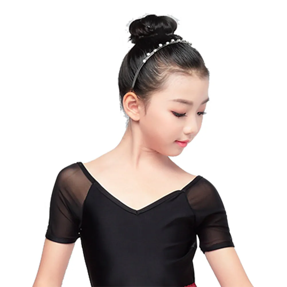 Classic Girl Short Sleeve Leotard Black Gymnastics Ballet Dance Bodysuit