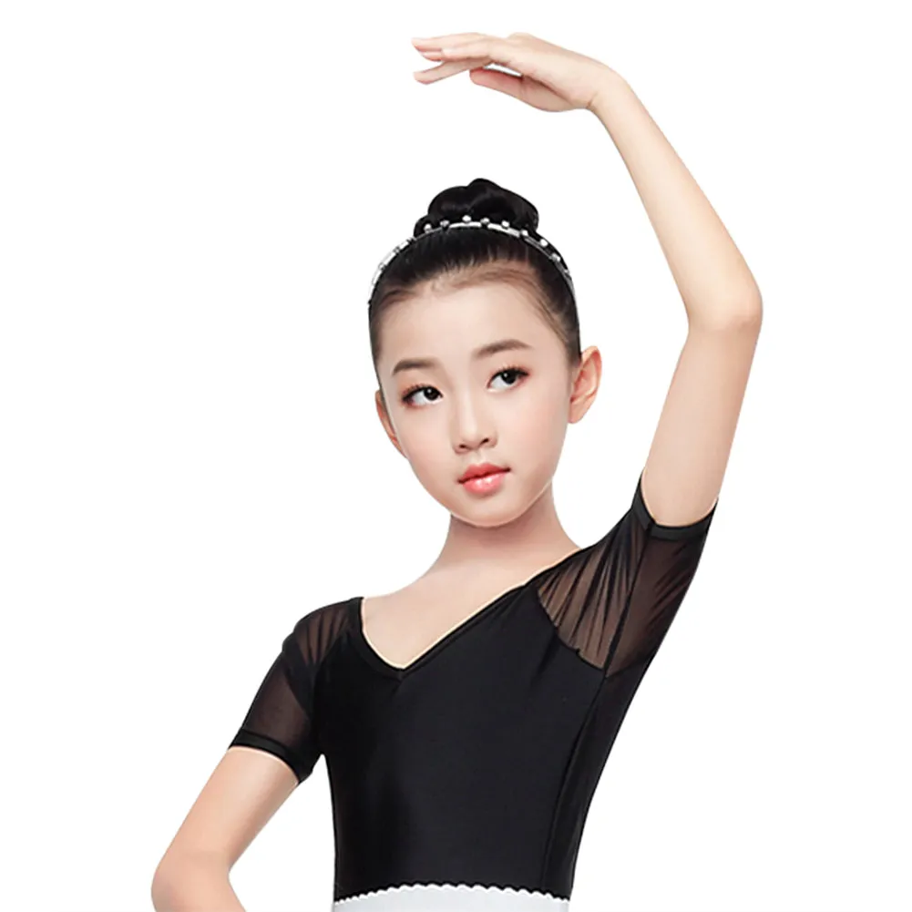Classic Girl Short Sleeve Leotard Black Gymnastics Ballet Dance Bodysuit