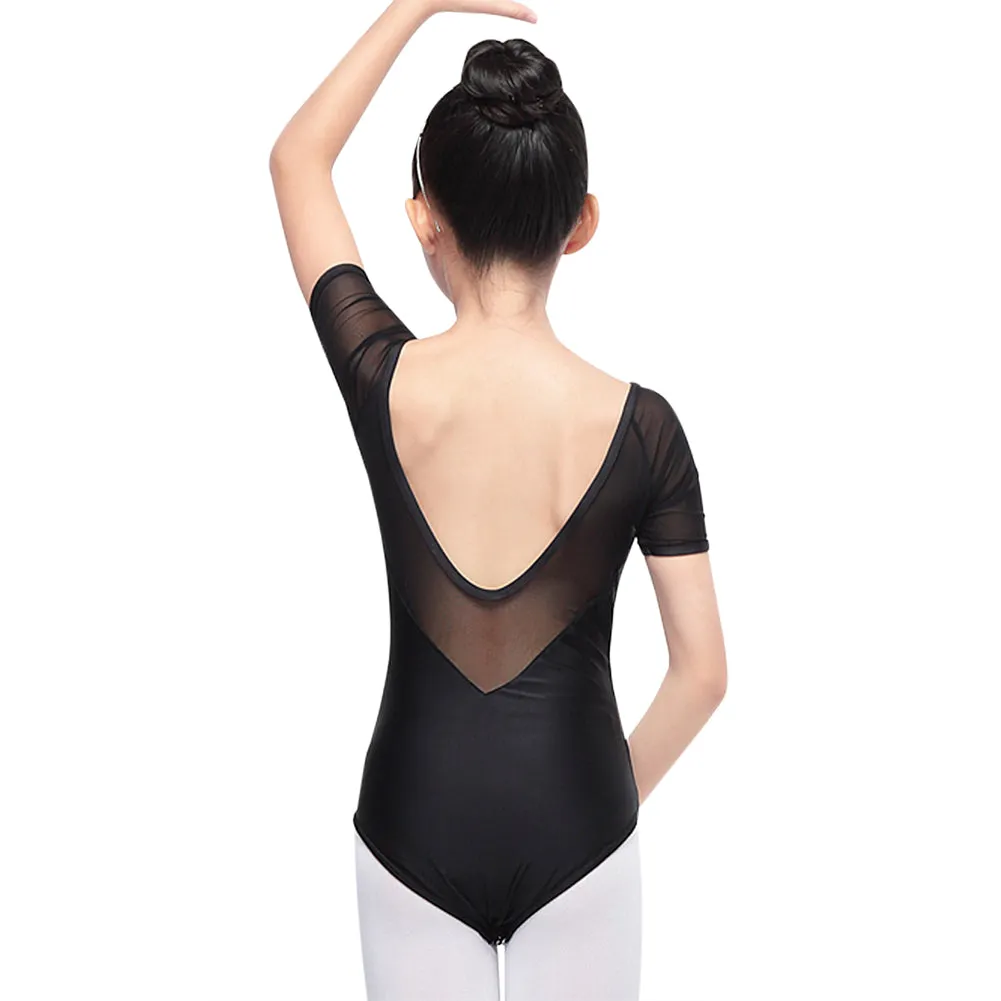 Classic Girl Short Sleeve Leotard Black Gymnastics Ballet Dance Bodysuit