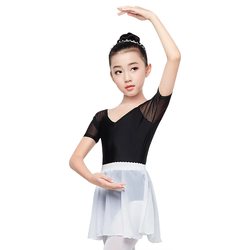 Classic Girl Short Sleeve Leotard Black Gymnastics Ballet Dance Bodysuit
