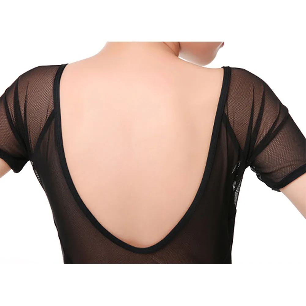 Classic Girl Short Sleeve Leotard Black Gymnastics Ballet Dance Bodysuit