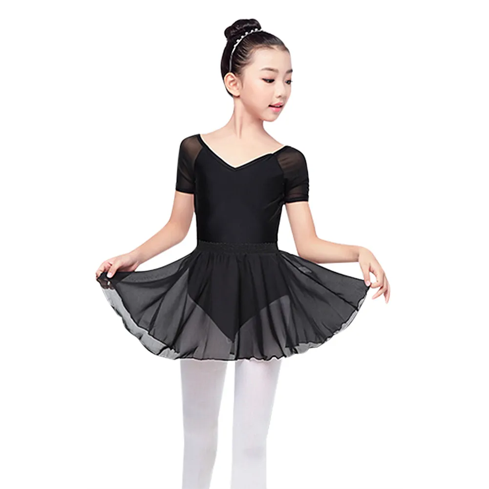 Classic Girl Short Sleeve Leotard Black Gymnastics Ballet Dance Bodysuit