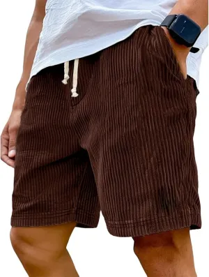Corduroy Shorts for Men Cozy Basic Straight Leg Wide Leg Waistband Vintage Workout Sports Bermuda Shorts Pockets
