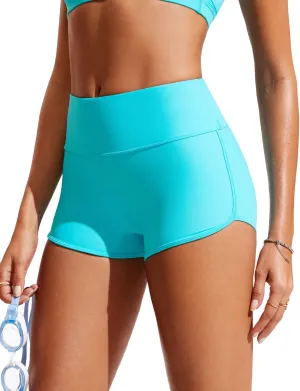 CRZ YOGA Womens 2.5'' Swim Board Shorts High Waisted Quick Dry Bathing Suit Bottoms Dolphin Trunks with Liner