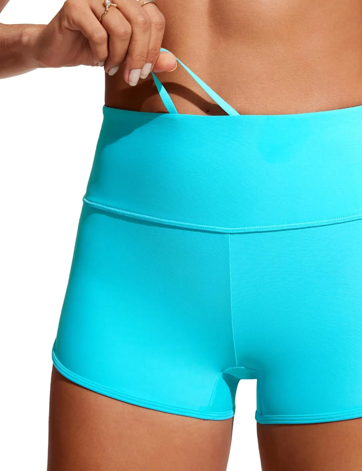 CRZ YOGA Womens 2.5'' Swim Board Shorts High Waisted Quick Dry Bathing Suit Bottoms Dolphin Trunks with Liner