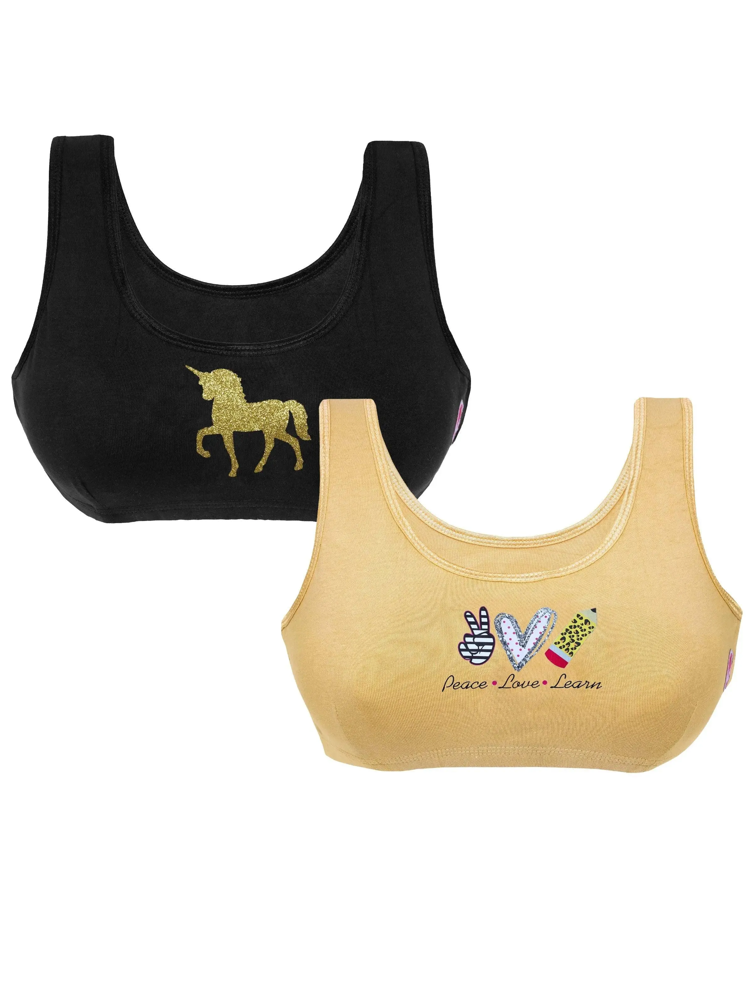 Double-layer Broad Strap Cotton Sports Bra | Non Padded Beginner Bra | Printed Bra