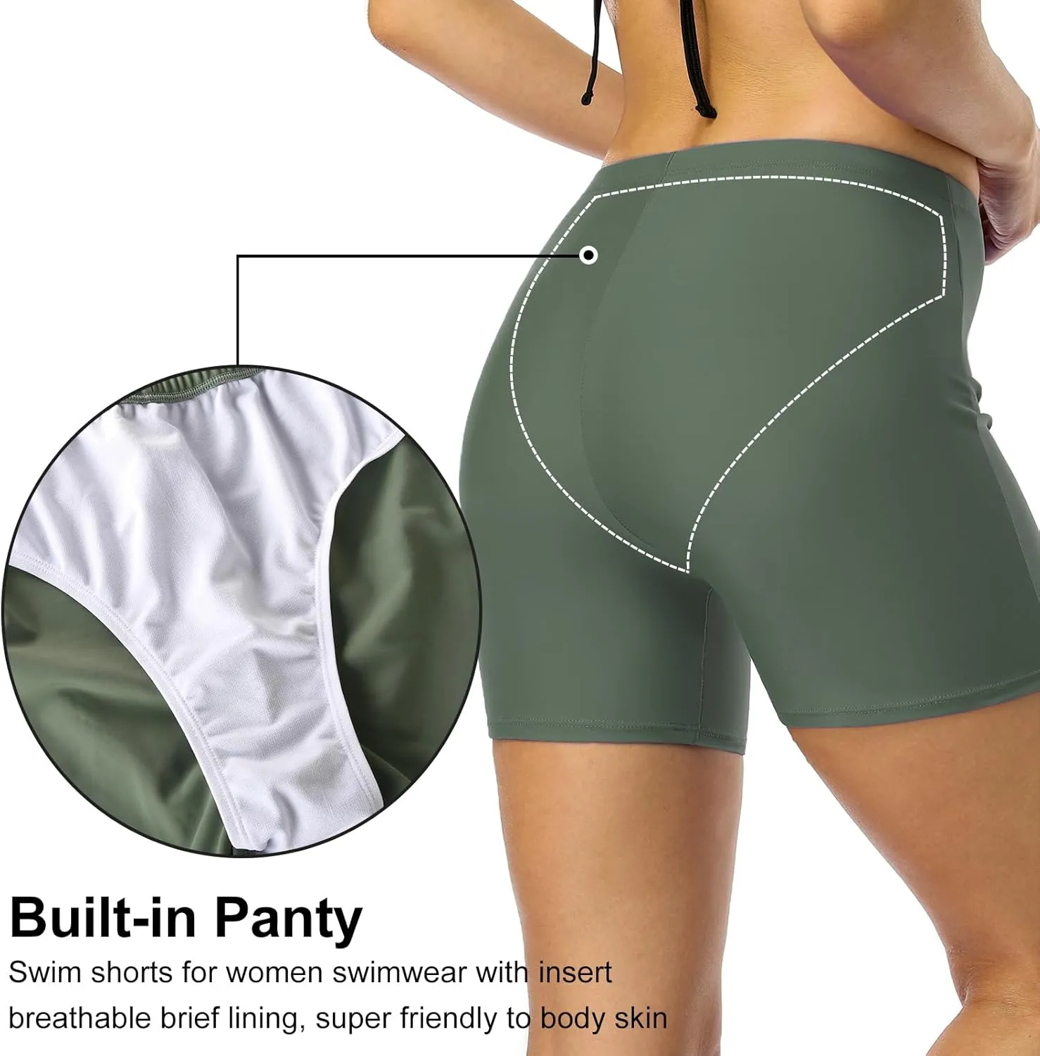 Firpearl Women's Swim Shorts Tummy Control Board Shorts UPF50  Sport Surf Shorts Swimsuit Bottom