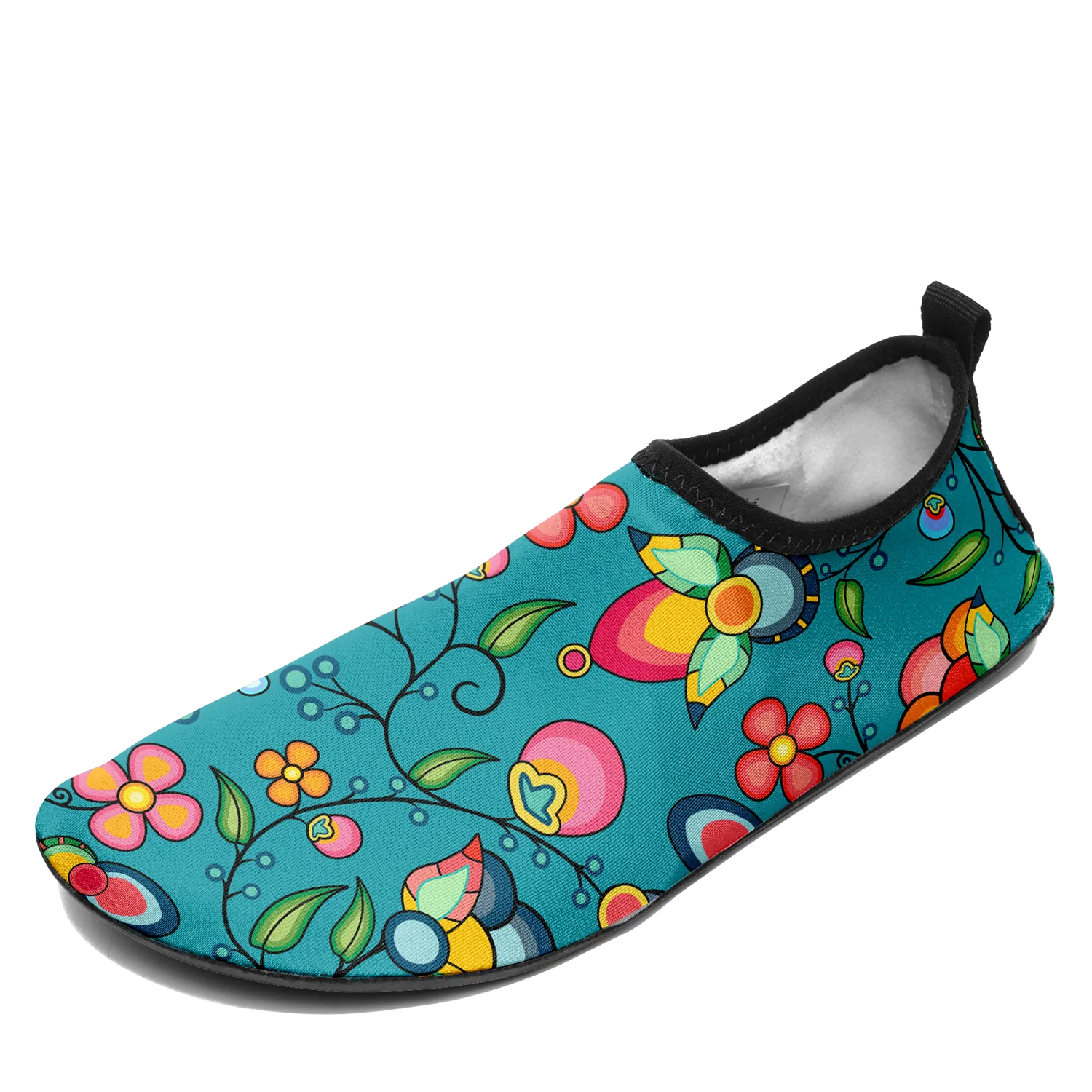 Floral Bounty Teal Kid's Sockamoccs Slip On Shoes
