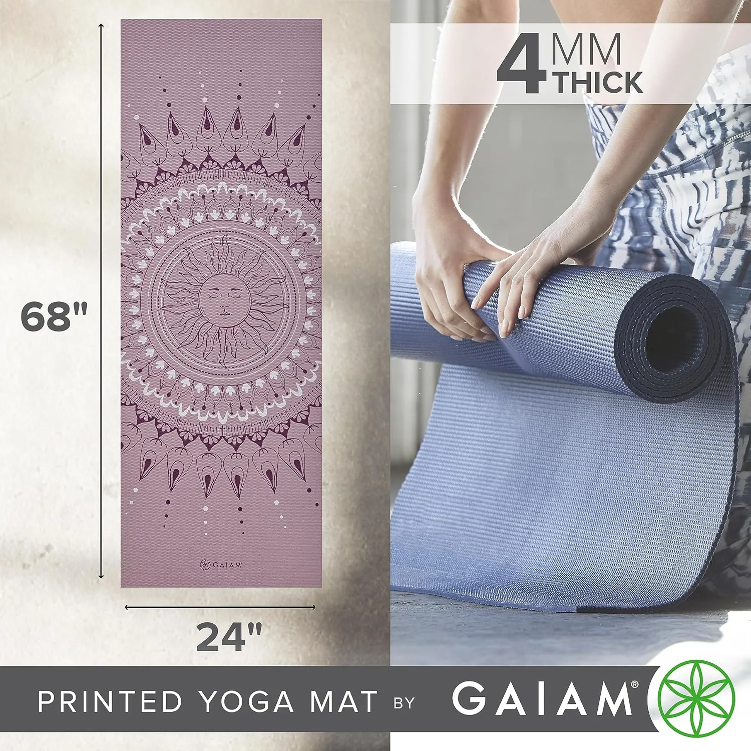 Gaiam Print Yoga Mat, Non Slip Exercise & Fitness Mat for All Types of Yoga, Pilates & Floor Exercises