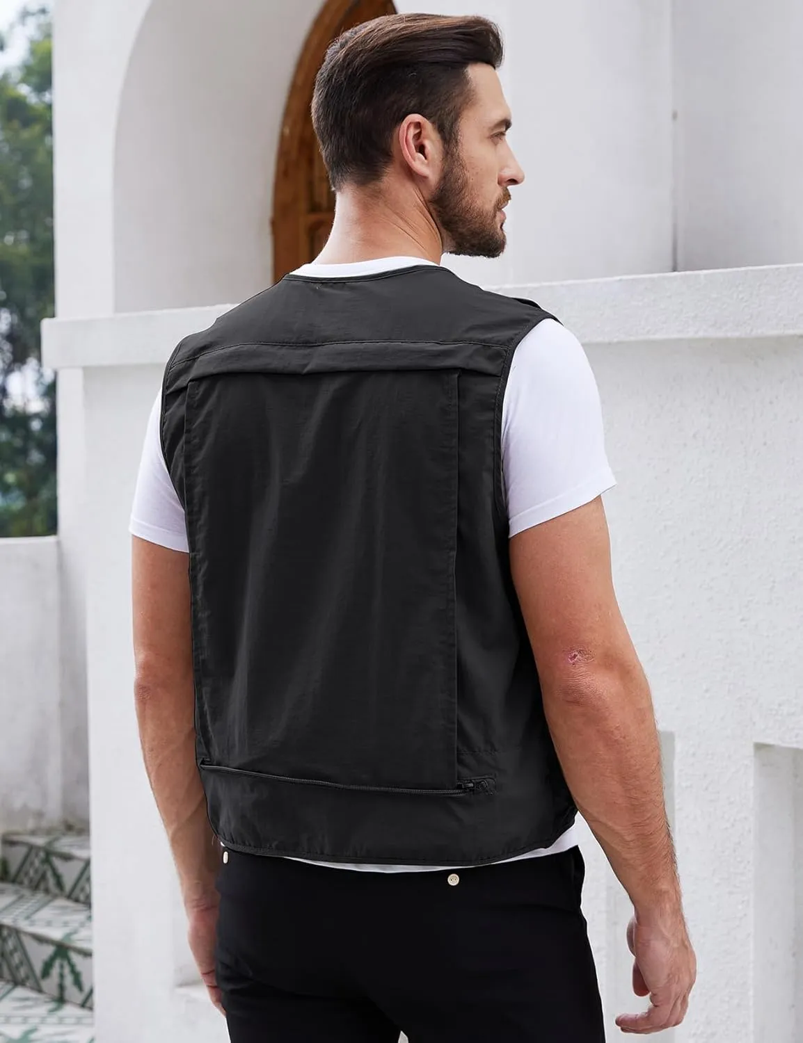 Gihuo Men's Utility Fishing Vest Lightweight Outdoor Work Safari Travel Cargo Vest with Multi-Pockets