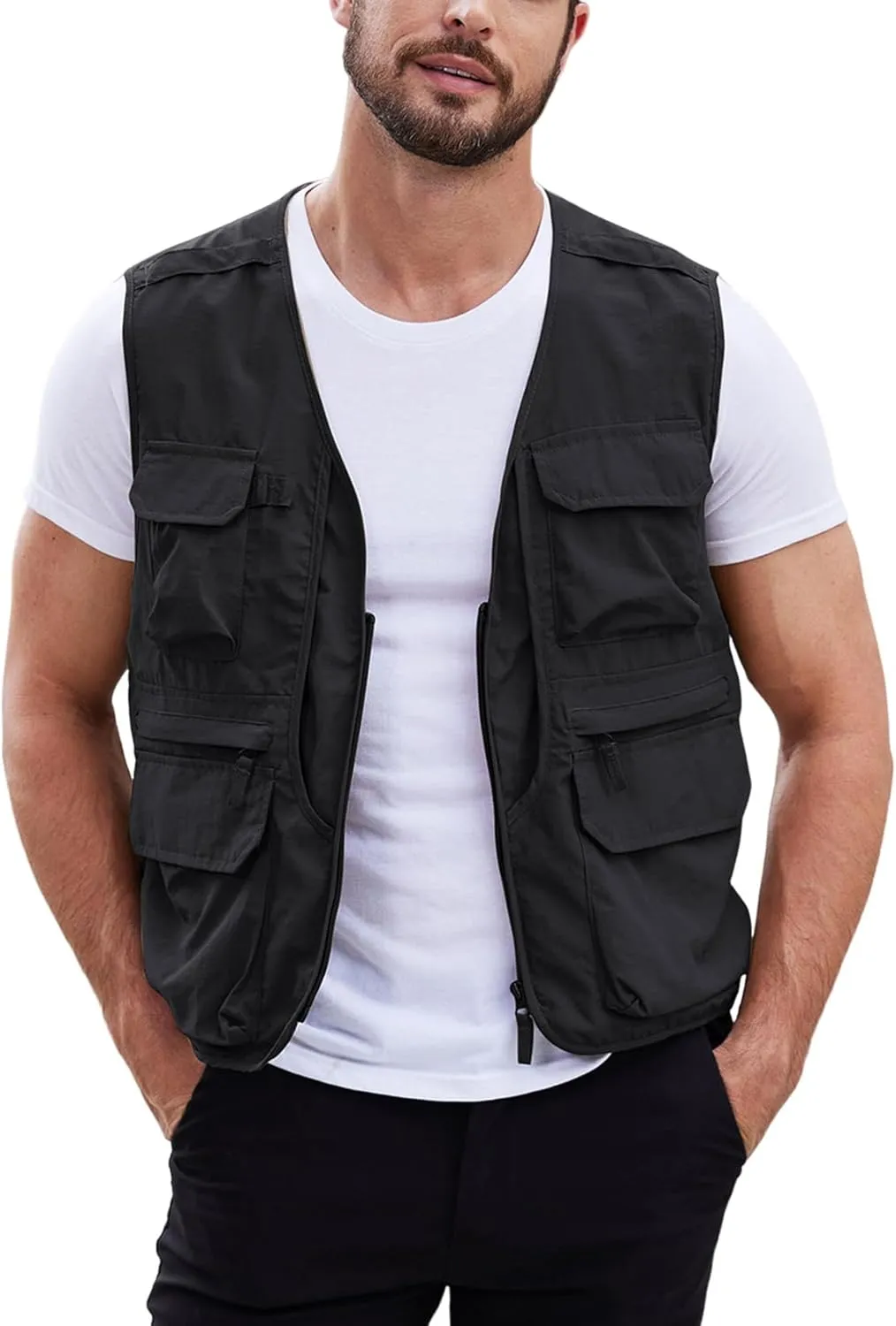 Gihuo Men's Utility Fishing Vest Lightweight Outdoor Work Safari Travel Cargo Vest with Multi-Pockets