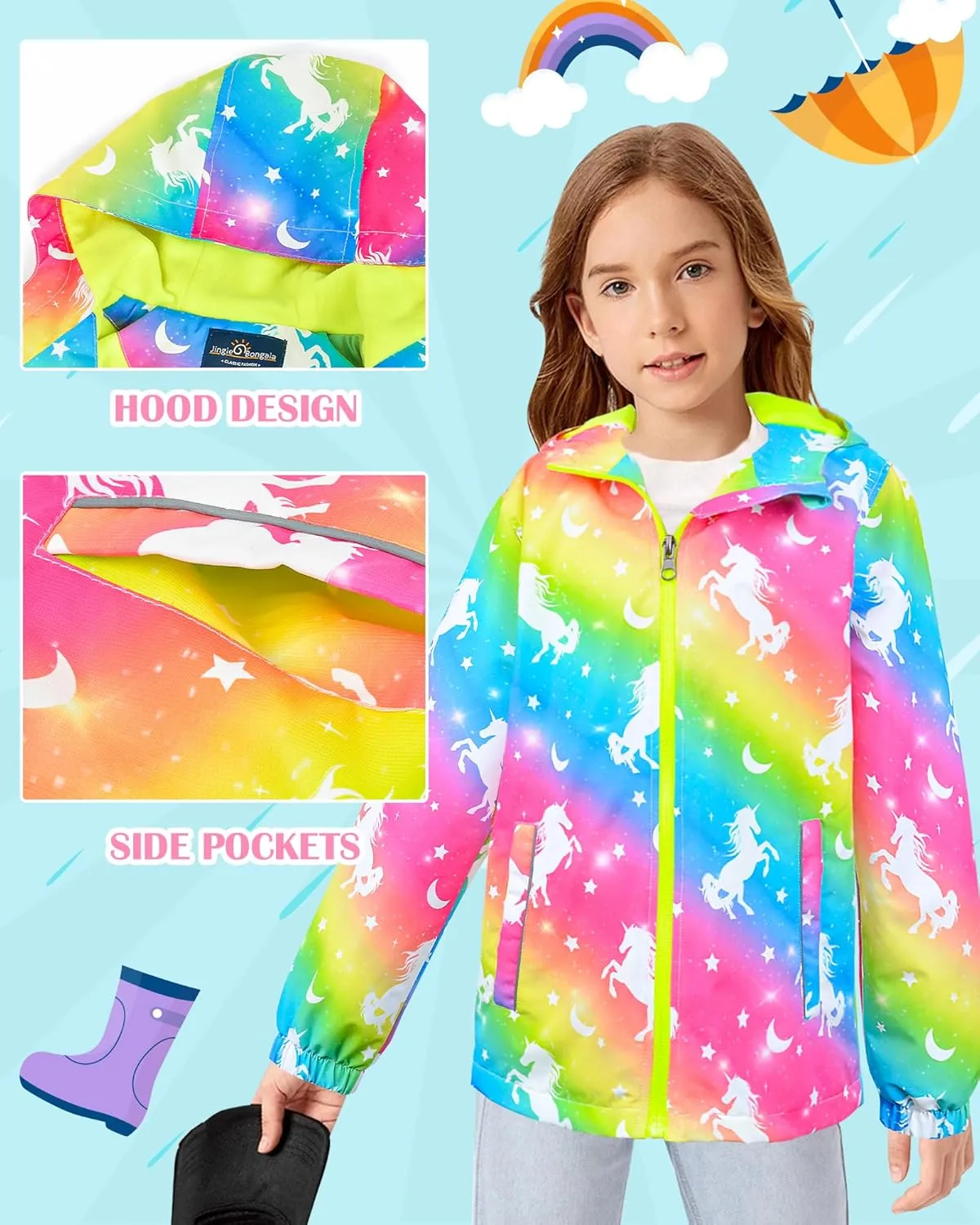Girls Jacket Waterproof Hooded Fleece Lined Jackets Kids Raincoat Light Softshell Windproof Outdoor Jacket Coat 4-9T