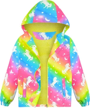 Girls Jacket Waterproof Hooded Fleece Lined Jackets Kids Raincoat Light Softshell Windproof Outdoor Jacket Coat 4-9T